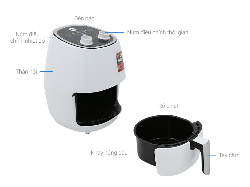 Nồi chiên không dầu Mishio MK155 3.5L 1400W - Màu trắng