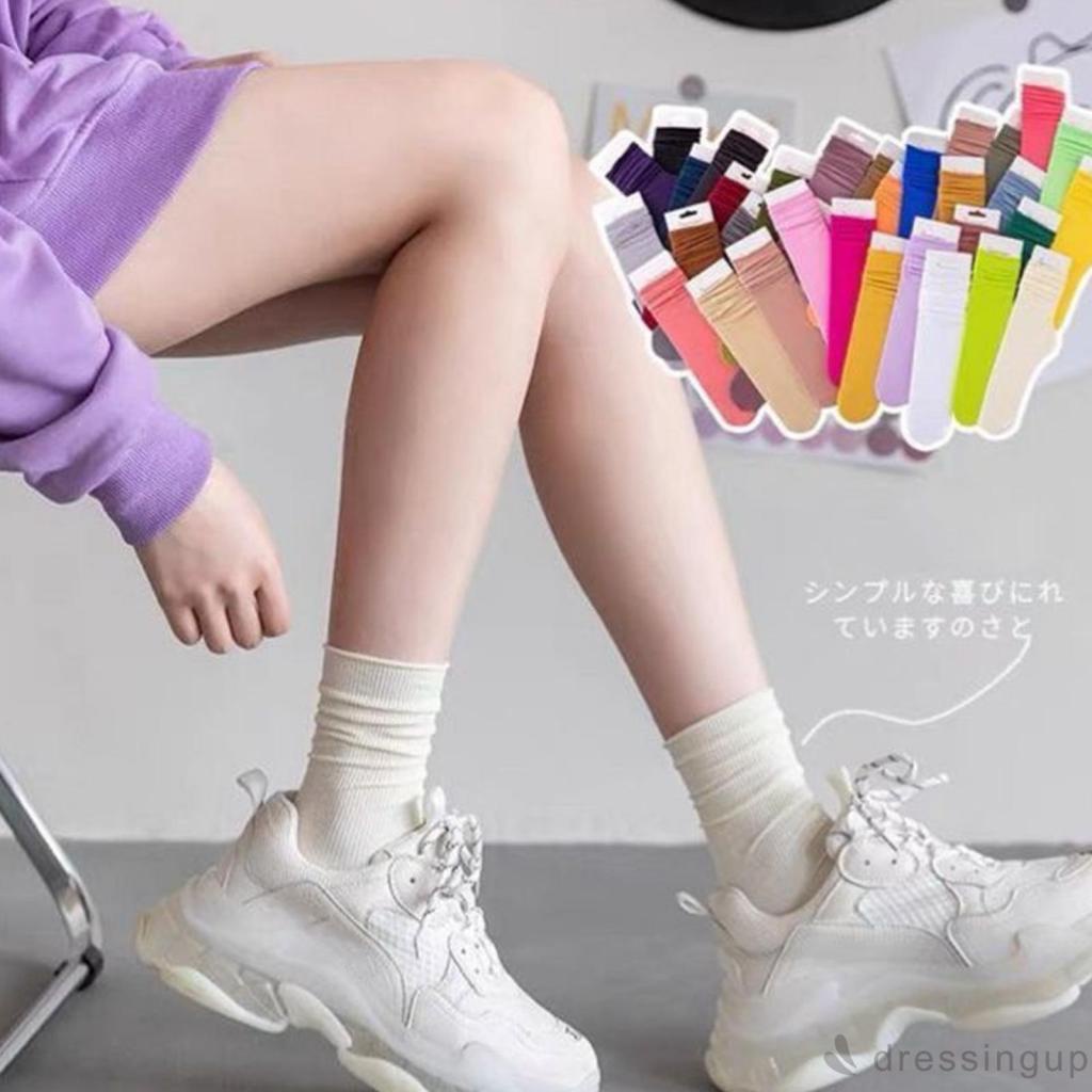 DRESSINGUP-Vớ Siêu Mỏng Co Giãn Mềm Mại Màu Trơn Thời Trang Mùa Hè Cho Nữ