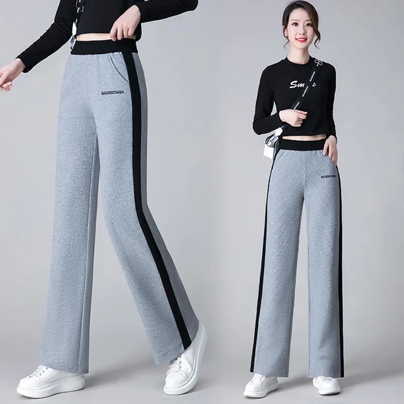 Jiashucheng Quần Thể Thao Ống Rộng Mỏng Màu Xám Phong Cách Harajuku Thu Đông Cho Nữ