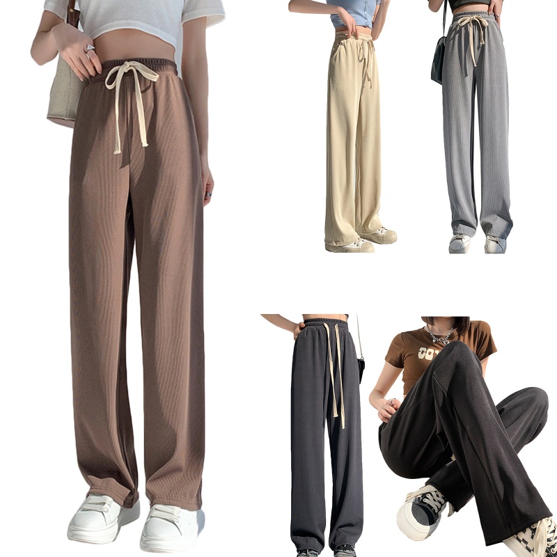 Brroa Quần Dài Lưng Cao Ống Rộng Bằng Lụa Lạnh Mỏng Có Túi Dây Rút Thời Trang Mùa Hè Cho Nữ