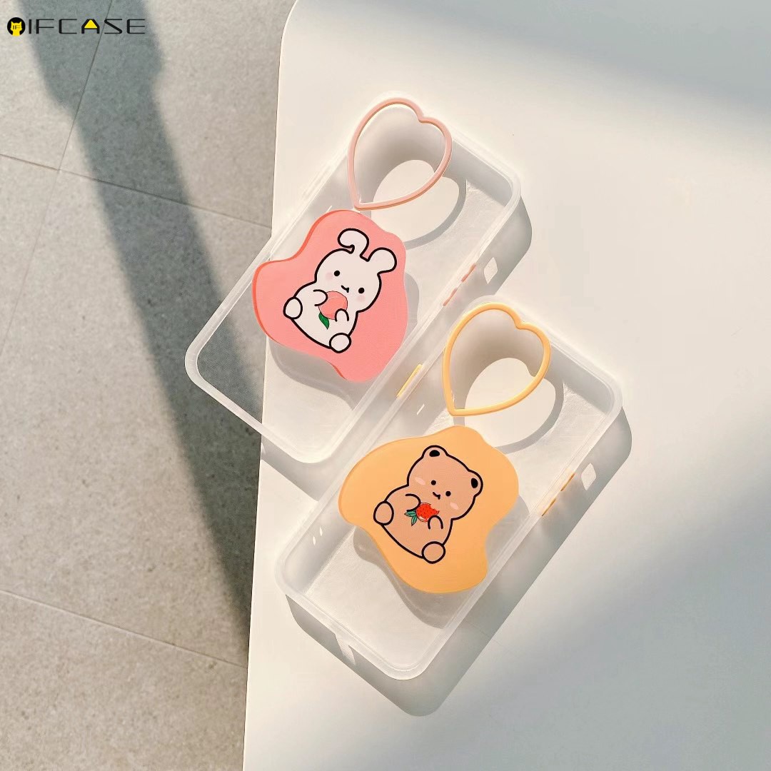 iPhone 12 11 Pro Max XS Max XR XS X 7 8 Plus Phone Case Love Loving Heart Camera Lens Hole Transparent Clear Cute Strawberry Peach Rabbit Bear Simple Soft TPU Casing Case Cover