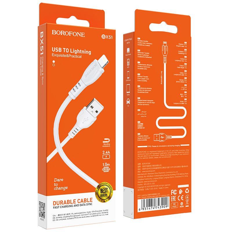 Cáp sạc nhanh BOROFONE BX51 1m sạc full iPhone/ Android/ iPad dây truyền tải dữ liệu