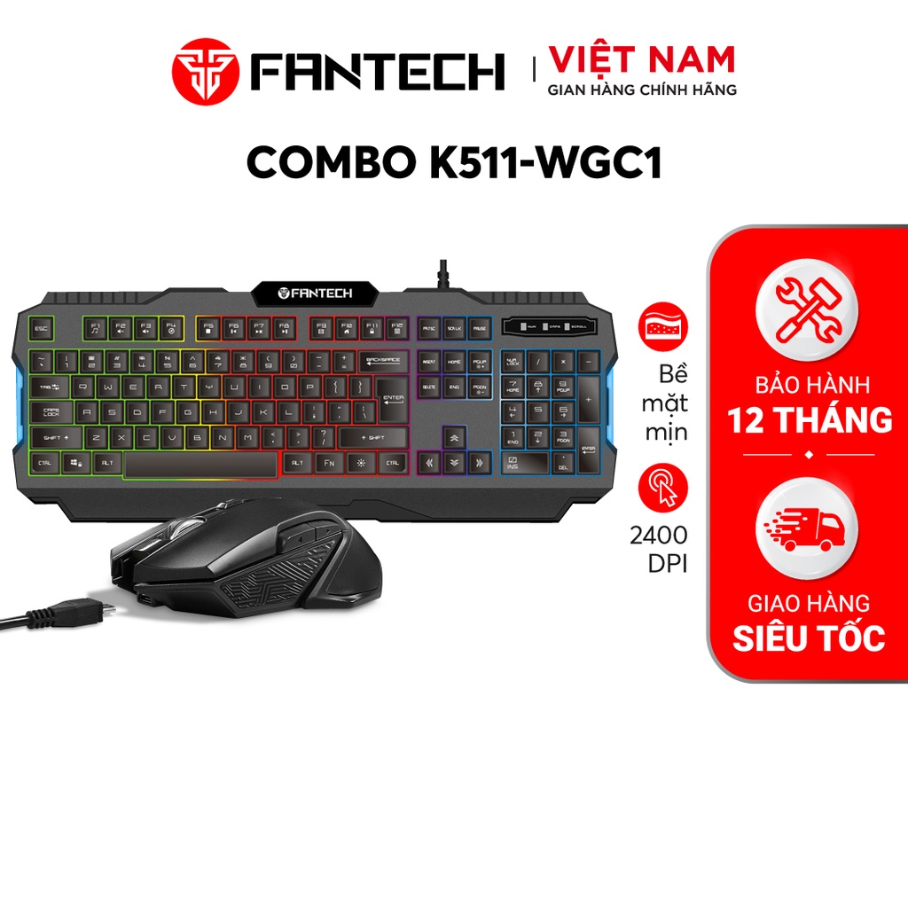 Combo FANTECH Unbound Bàn Phím K511 + Chuột Gaming Không Dây WGC1 - Hàng Phân Phối Chính Hãng