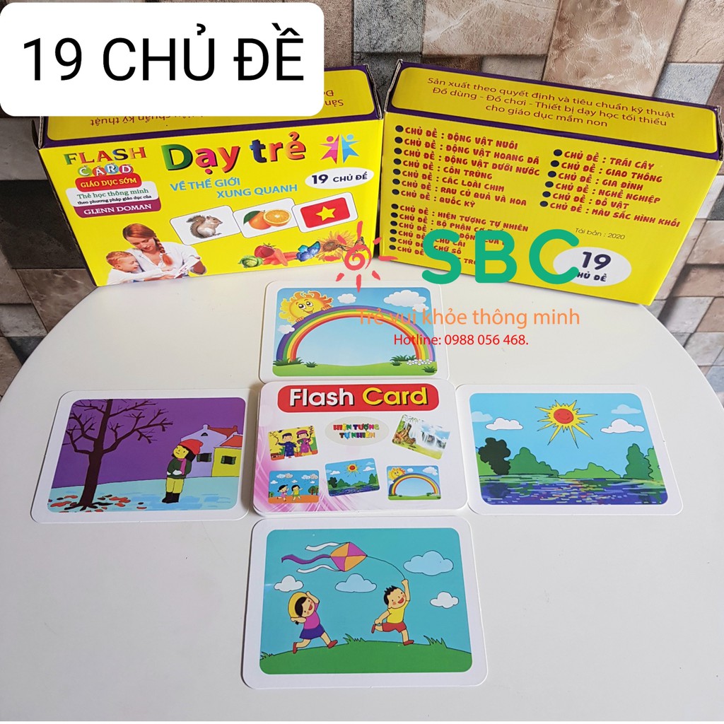 Thẻ học thông minh cỡ lớn 12x16 cm song ngữ Việt Anh TGXQ Glenn doman 15 và 19 chủ đề cho bé