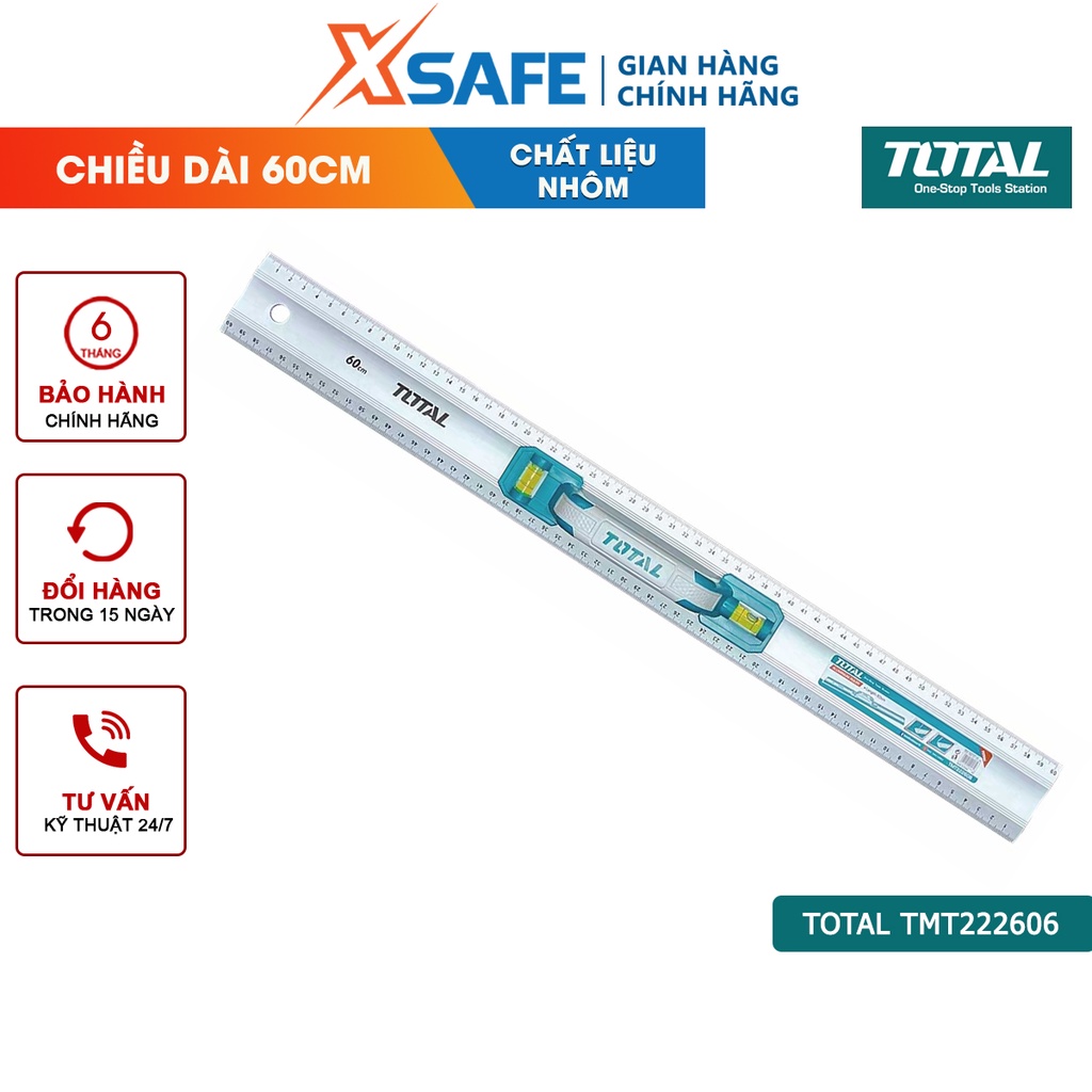 Thước nhôm xây dựng có tay cầm TOTAL TMT222606 dài 60cm bền bỉ, cao cấp chịu nhiệt chịu lực va đập mạnh - chính hãng