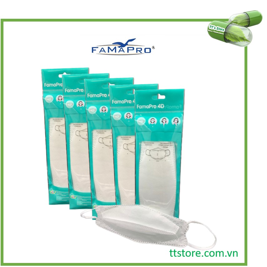Khẩu trang kháng khuẩn cao cấp Famapro 4d (Túi 5 cái) [phamapro, pharmapro, farmapro]