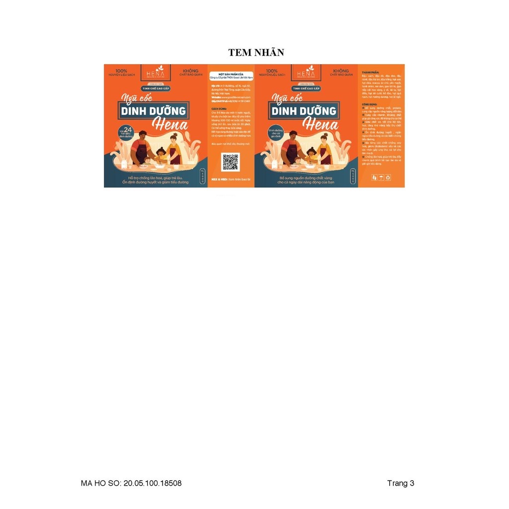 Ngũ cốc ăn sáng dinh dưỡng HENA 500G với hơn 20 loạt hạt, cung cấp bữa ăn sáng dành cho cả gia đình