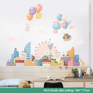 Tranh dán tường cho bé trai, decal dán tường cho bé học (Bong bóng bay)