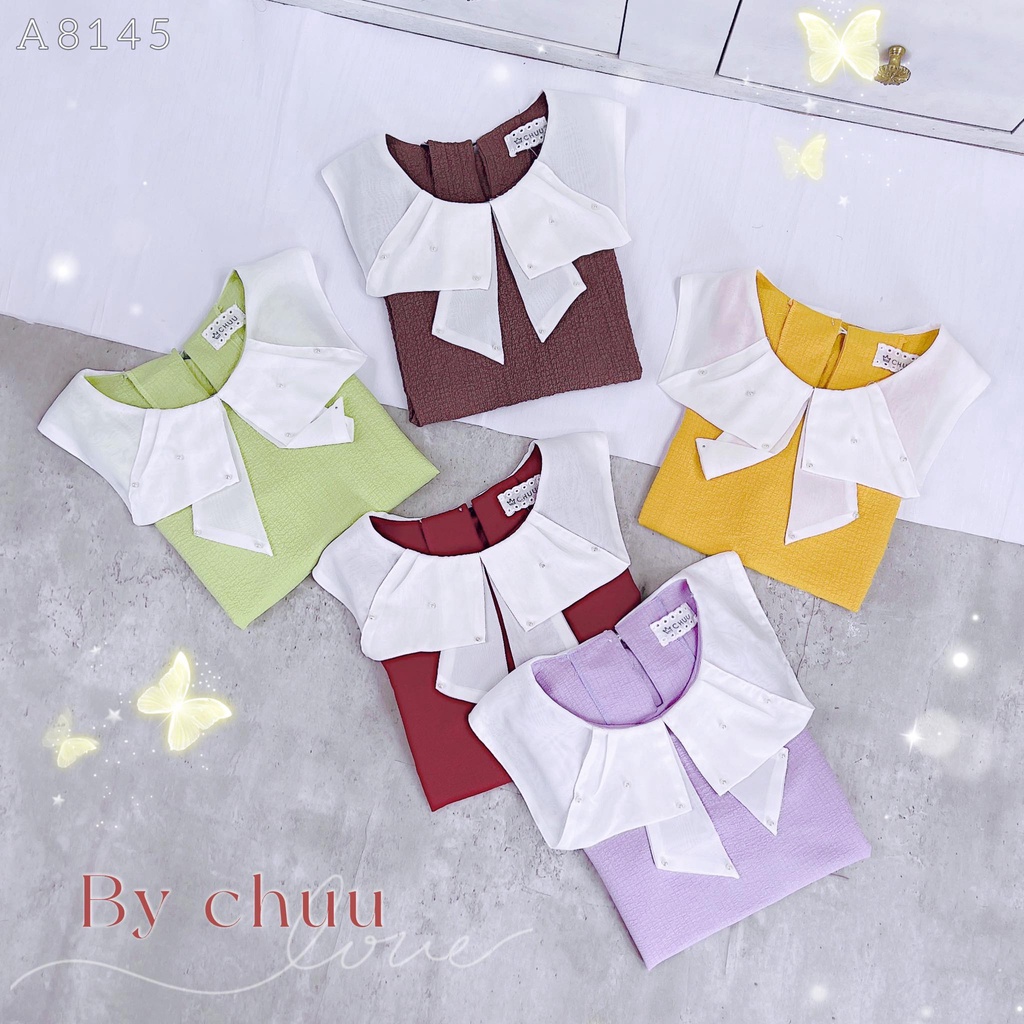 Áo kiểu công sở nữ cổ nơ đính ngọc CHUU A8145