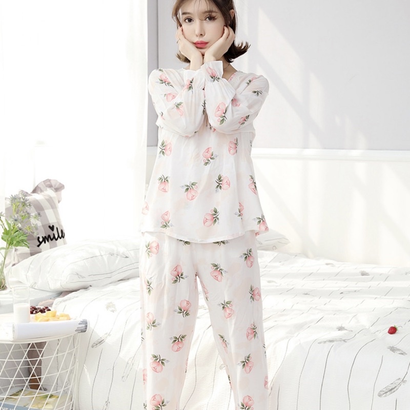 Bộ đồ ngủ dài tay Cotton Pijama vải lanh mềm mịn mặc mùa thu CiCi | BigBuy360 - bigbuy360.vn