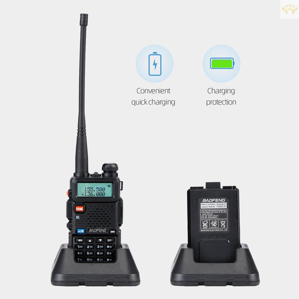 Bộ đàm BAOFENG UV-5R tích hợp radio hai chiều VHF 136-174 UHF 400-520mHZ 5W kèm tai nghe