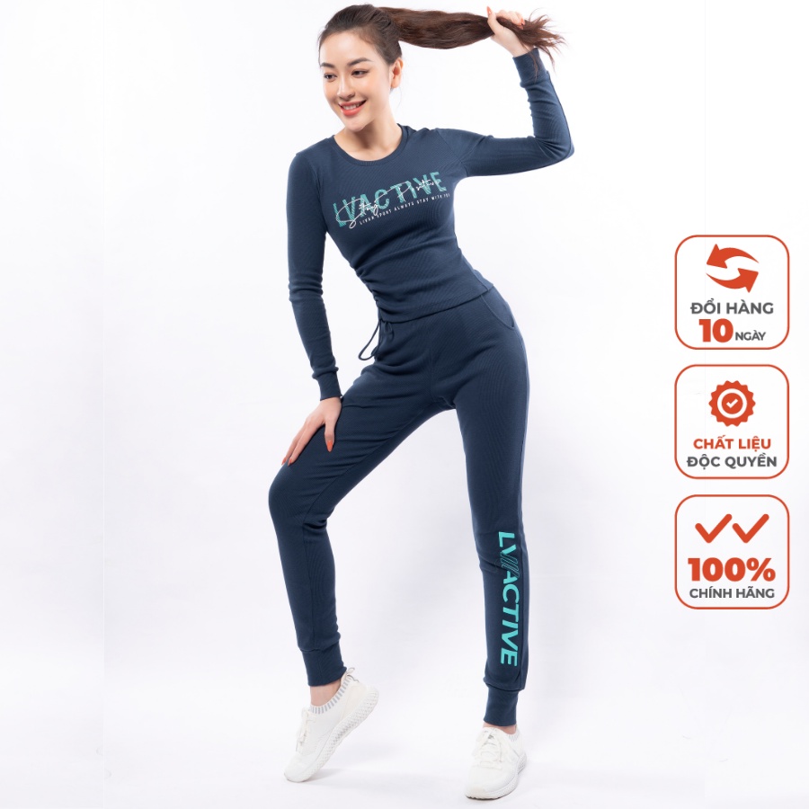 Set Áo Croptop Dài Tay & Quần Jogger LV Positive Len Tăm Livan Sport Chính Hãng