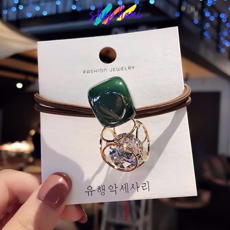 Chun Buộc Tóc Đính Đá, Pha Lê Nữ Bao Đẹp Với Nhiều Màu Cực Xinh: Xanh Lá, Vàng, Tím, Nâu, Da Cam SHOP HAMI CBT01