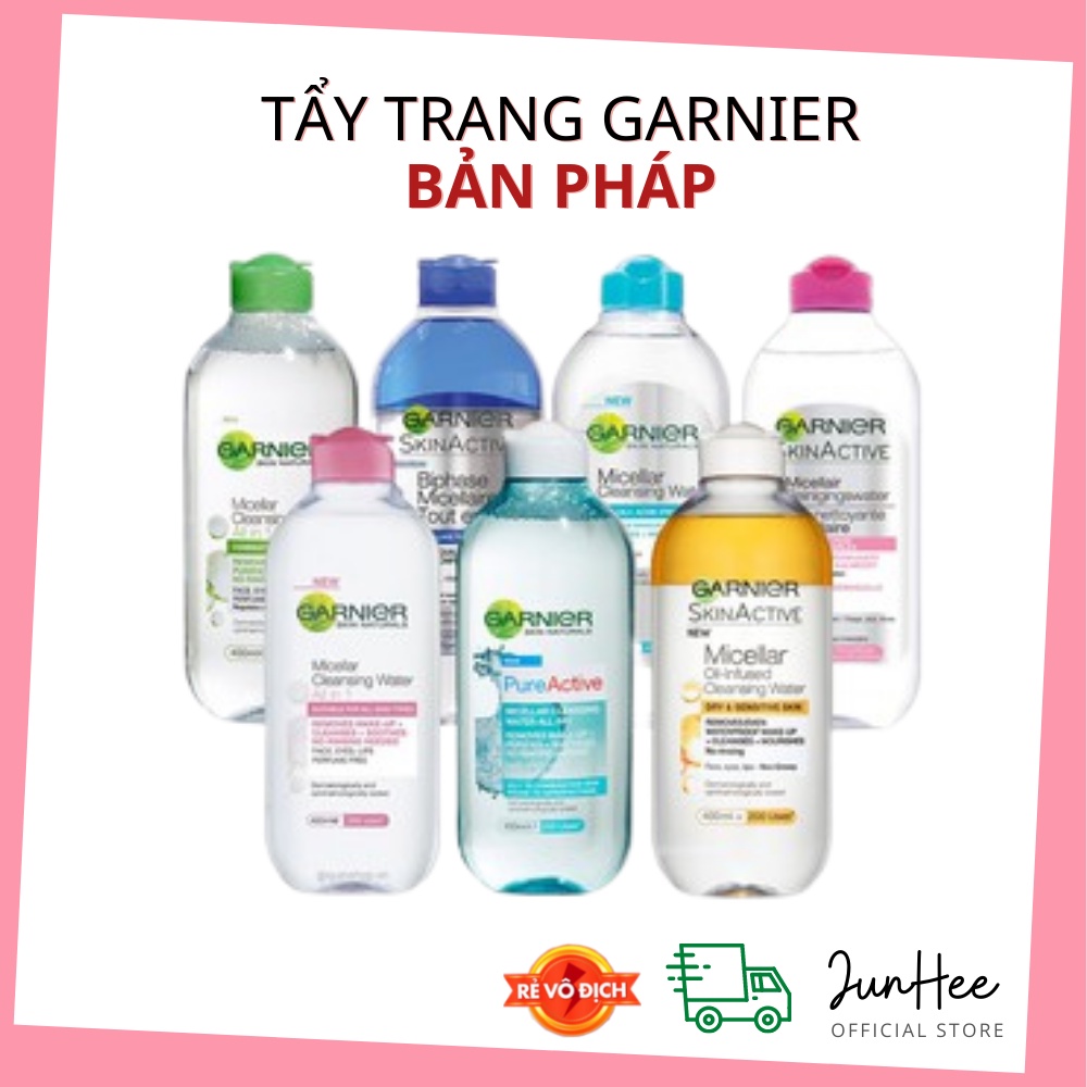 Nước Tẩy Trang Garnier Micellar Cleansing Water Pháp 400ml Vàng Dầu Hồng Xanh dương tẩy trang sạch sâu, hiệu quả