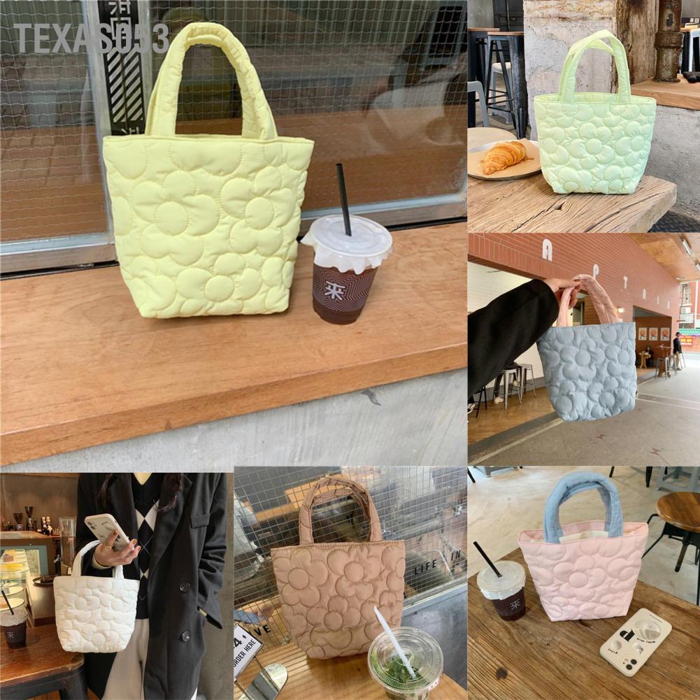 Hàng HOT Túi xách đựng bữa ăn trưa màu trơn thời trang cao cấp cho nữ Túi Tote hoa văn nữ Polyester Dễ thương Thanh lịch【Texas053】