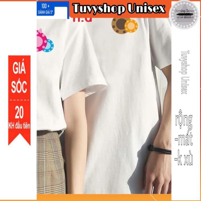 Áo thun nữTUVYSHOP Áo đôi logo bánh TH6 cotton co giãn mát hút mồ hôi in 3D-áo thun hai màu đen trắng 3 size S M L