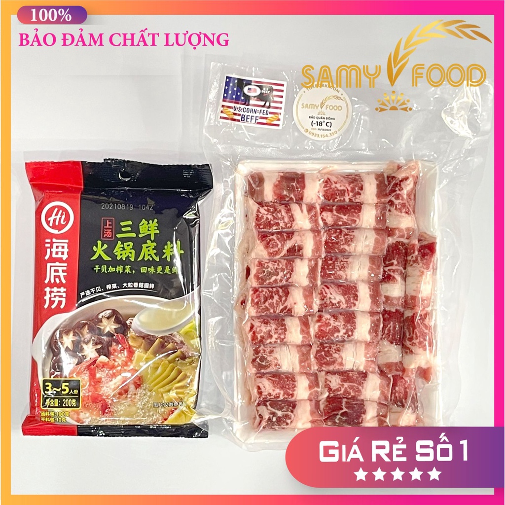 [LẨU HAIDILAO] 500G BÒ BA CHỈ + CỐT LẨU NẤM HẢI SẢN HAIDILAO THƯỢNG HẠNG