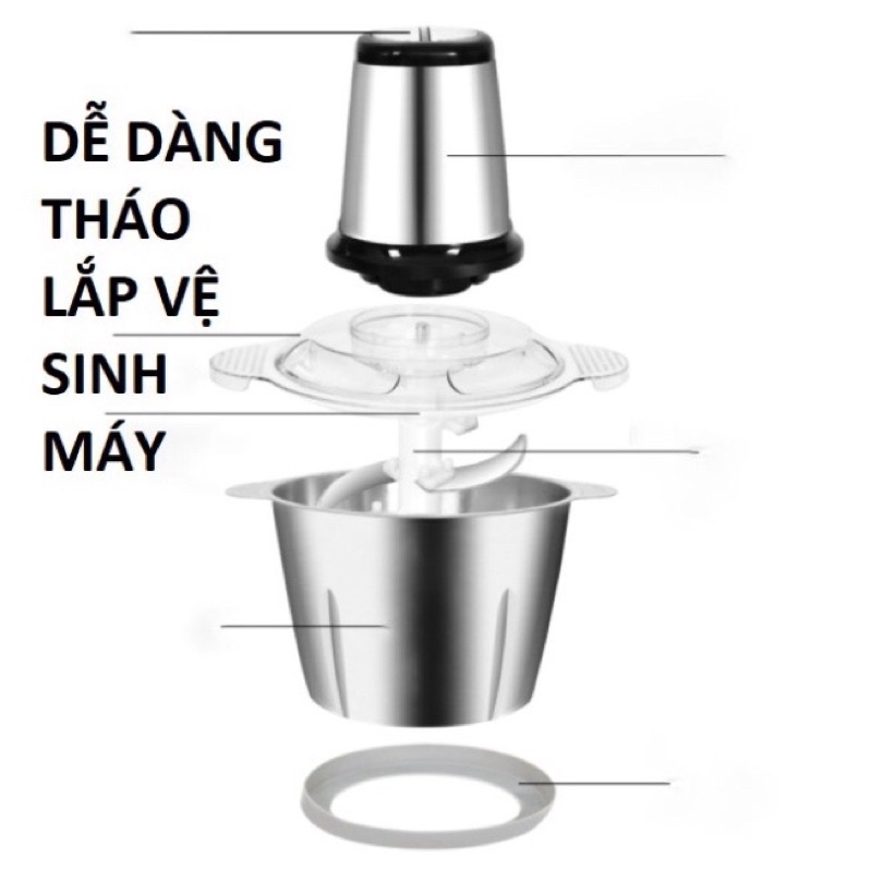 Máy Xay Thịt Đa Năng 2L Cối Inox 304, 4 Lưỡi Dao Thép Không Gỉ, Say Sinh Tố Thịt, Cá, Rau Củ Hoa Quả.