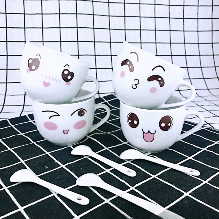 Ly sứ, ly cafe kèm muỗng dễ thương