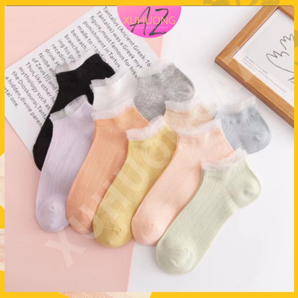Tất ren cổ ngắn nhiều màu cho nữ COMBO phong cách Hàn Quốc. Vớ rỗng thoáng khí đi mùa hè, mùa đông