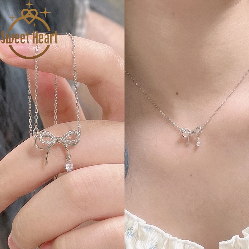 Vòng cổ Mặt Nơ Đính Đá Dễ Thương Phong Cách Hàn Quốc