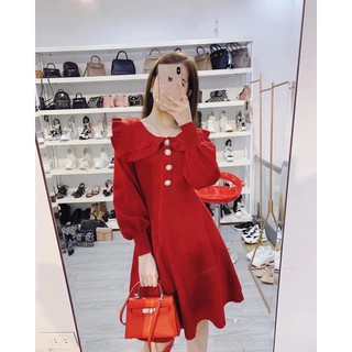 Đầm Len Cổ Bèo Cúc Ngọc 💋freeship💋