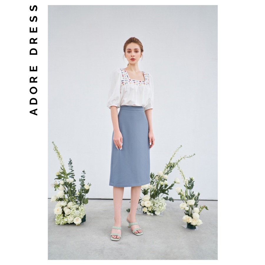 Chân váy midi A basic màu xanh ghi 2CV2001 ADORE DRESS