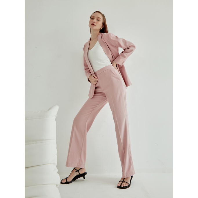 COCO SIN - Quần Nữ Hồng Pastel Ống Rộng Suôn Dài Lưng Cao Công Sở