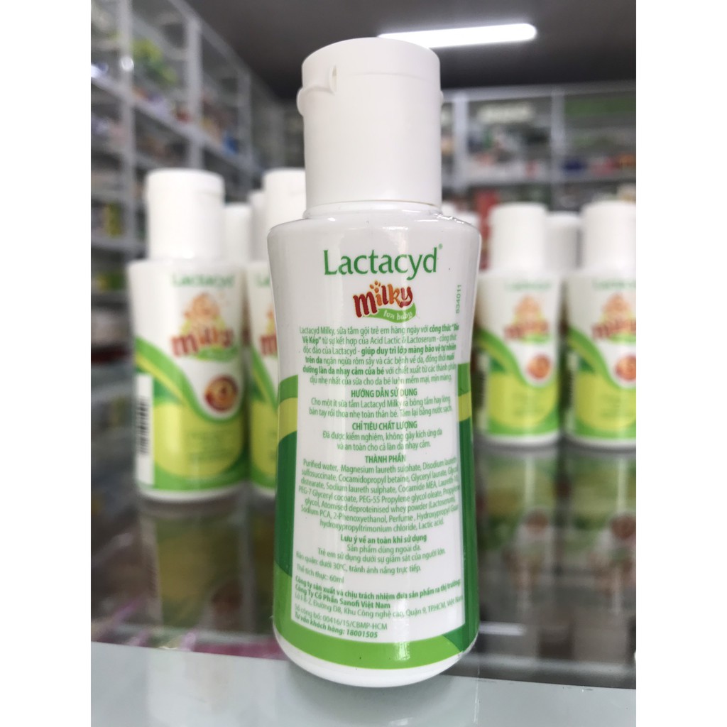 Sữa Tắm Gội Lactacyd Milky,BB Giảm Hăm Tã ,Rôm Sảy Cho Bé Dung Tích 60ml