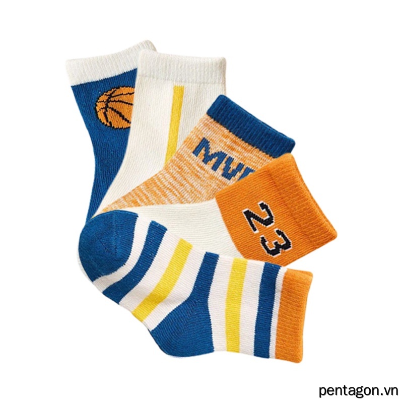 Set 5 Đôi Vớ Cotton Mềm Thoáng Khí Họa Tiết Sọc Dễ Thương Cho Bé Trai Từ 1-12 Tuổi