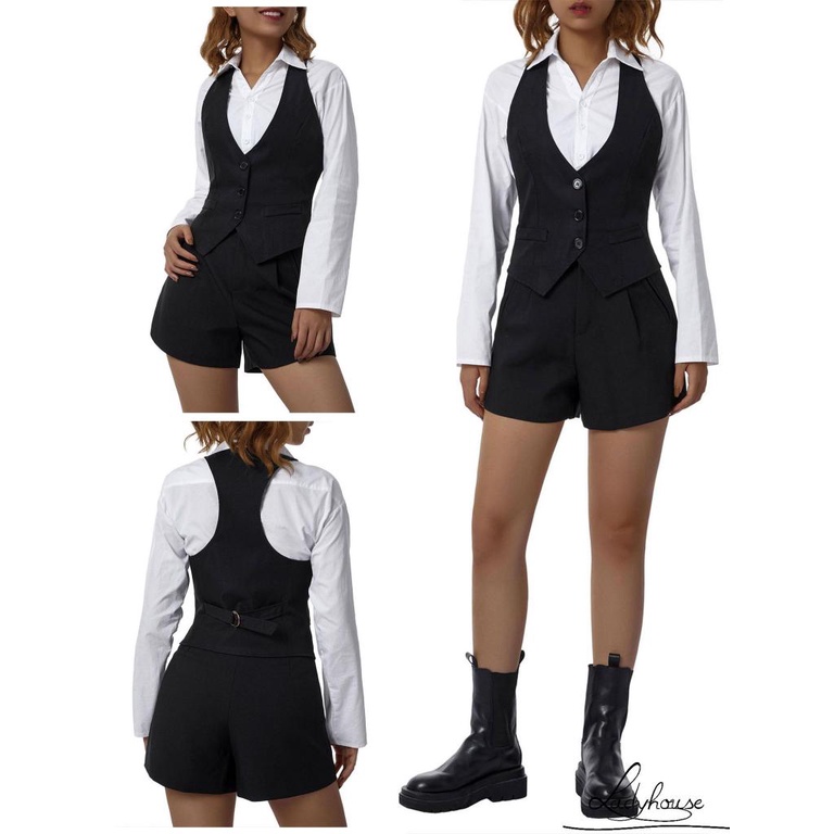 Áo Khoác Blazer Không Tay Cổ Chữ V Cài Nút Phong Cách Vintage Dành Cho Nữ
