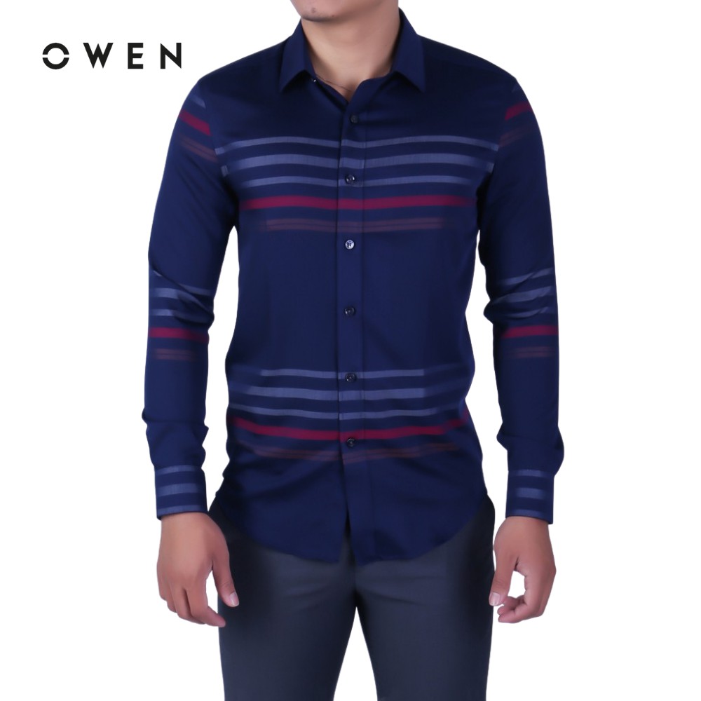 Áo sơ mi dài tay nam Owen Bamboo Slimfit màu xanh navy kẻ - AS91306D