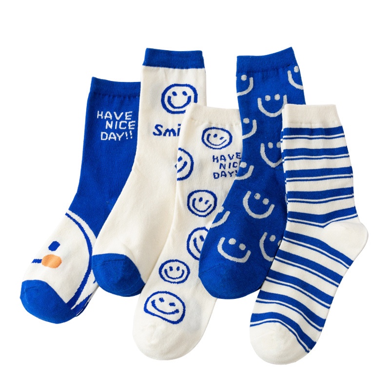 WAFNHA D191 Vớ Nữ Cổ Cao In Hình Mặt Cười Dễ Thương