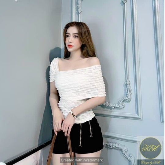 Áo lệch vai xốp nhăn gân sóng cao cấp áo kiểu nữ cá tính sexy LD657