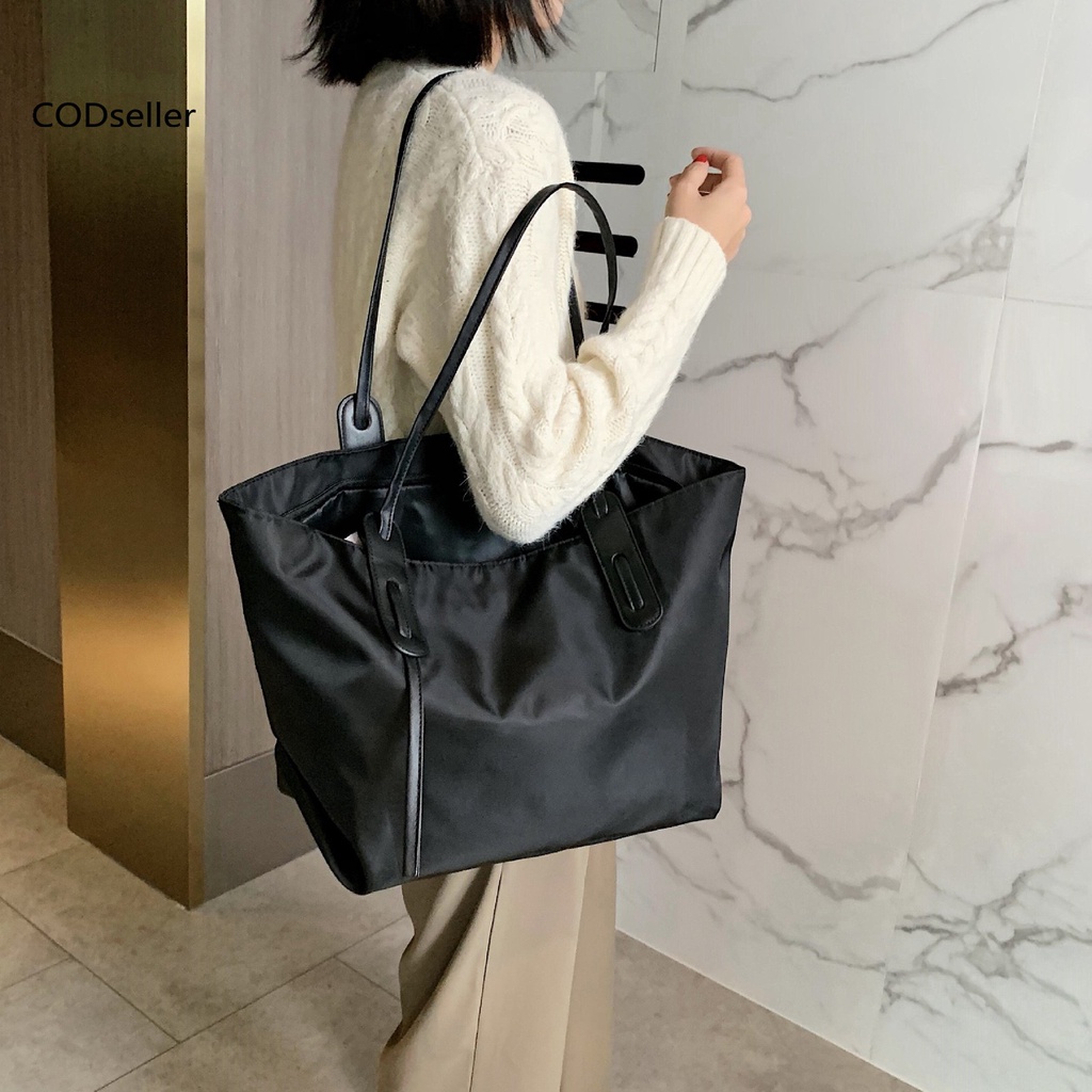 COD_ 3 Colors Women Tote Bag All-match Solid Women Shoulder Bag Comfortable Handles for Shopping