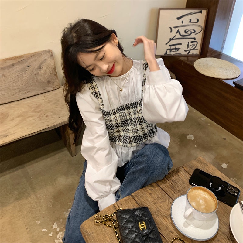 Áo Sơ Mi Giả Hai Lớp Tay Dài Dáng Rộng Phong Cách Hàn Quốc Thời Trang 2022