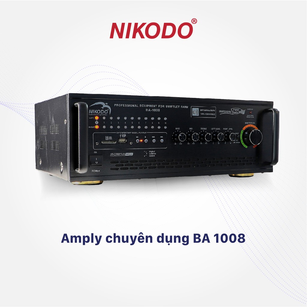 Amply nhập khẩu chính hãng Nikodo BA 1008 chuẩn Malaysia, tải 1000 loa ru/Âm li chuyên dụng cho nhà nuôi yến