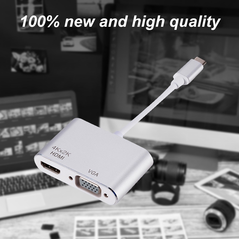 4K 30HZ USB 3.1 Type C To VGA HDMI Converter Port HUB For Mac-Pc