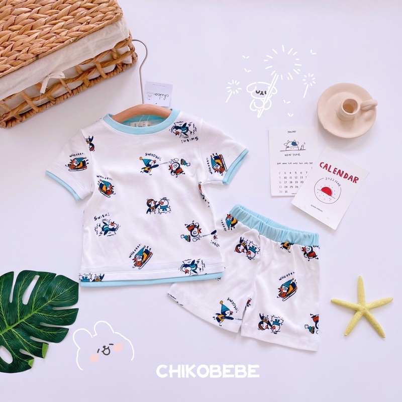 Đồ bộ bé trai xuất Nhật Chikobebe tay ngắn phối viền