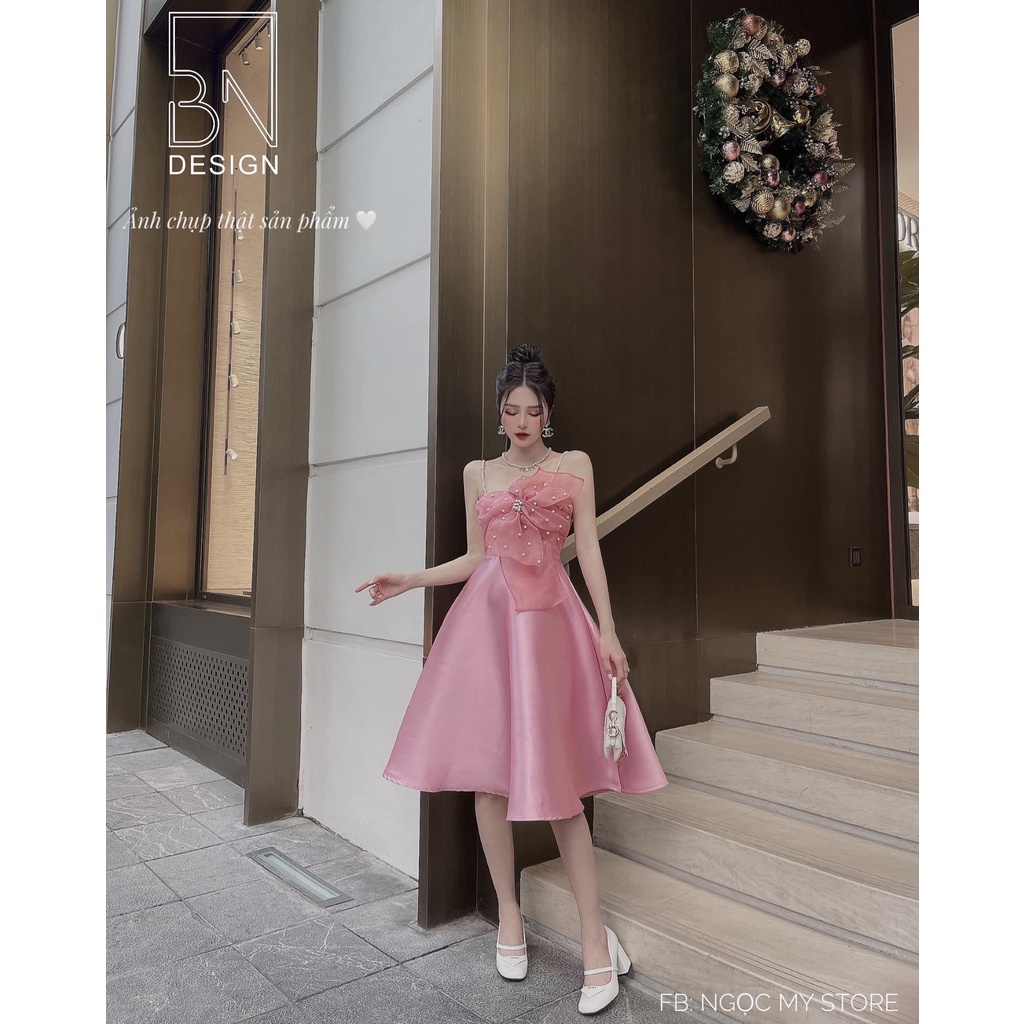 Đầm Tacta nơ ngọc trai nhân tạo