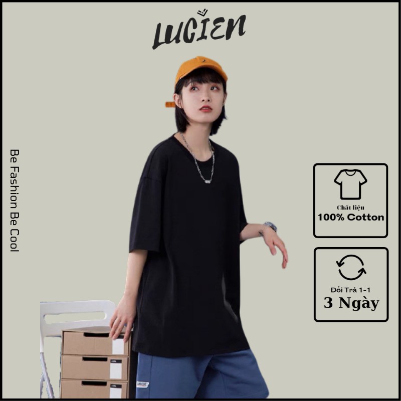 Áo thun trơn form rộng cho nam nữ chất liệu cotton, Áo phông basic tay lỡ phong cách Ulzzang Lucien Official | BigBuy360 - bigbuy360.vn