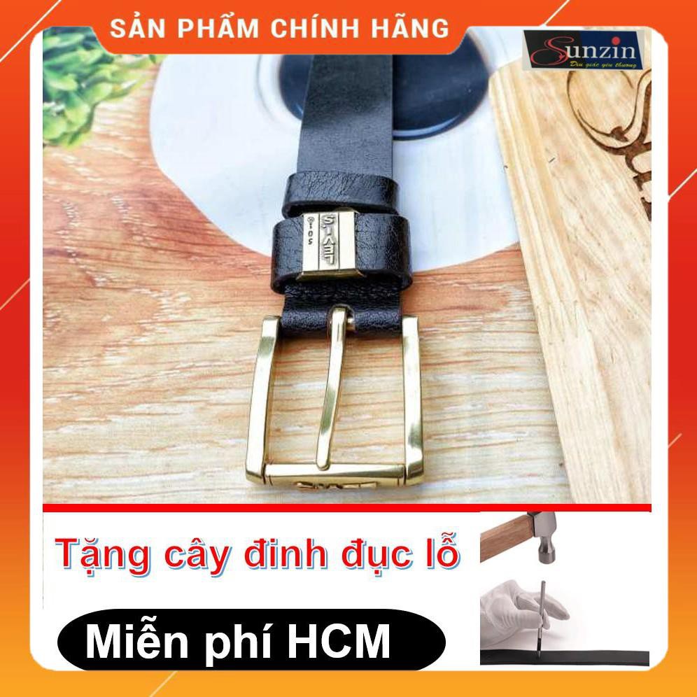 HCM-THẮT LƯNG NAM DA BÒ THẬT một lớp  ĐEN- Dây lưng da bò khóa kim siêu bền -  Tặng đinh đục lỗ / D