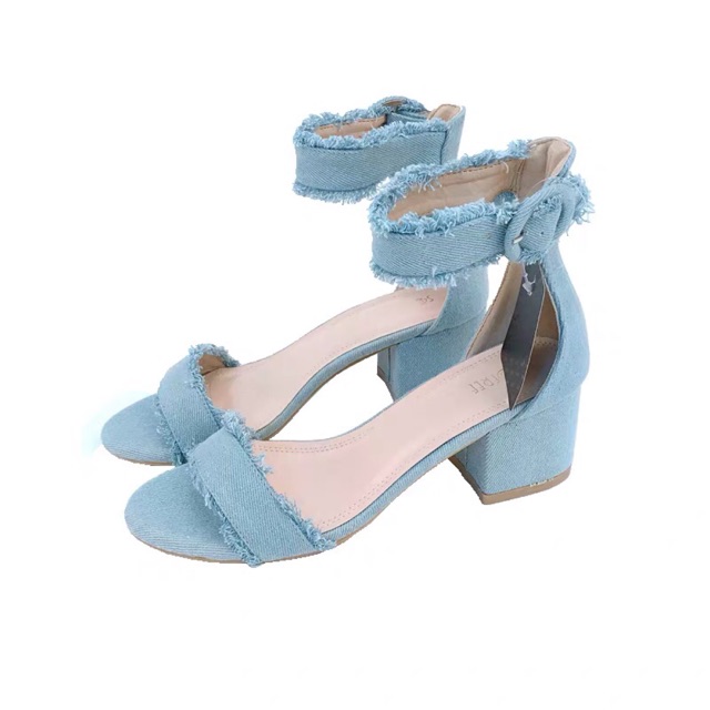 Sandal jeans phối khoá tròn ngang