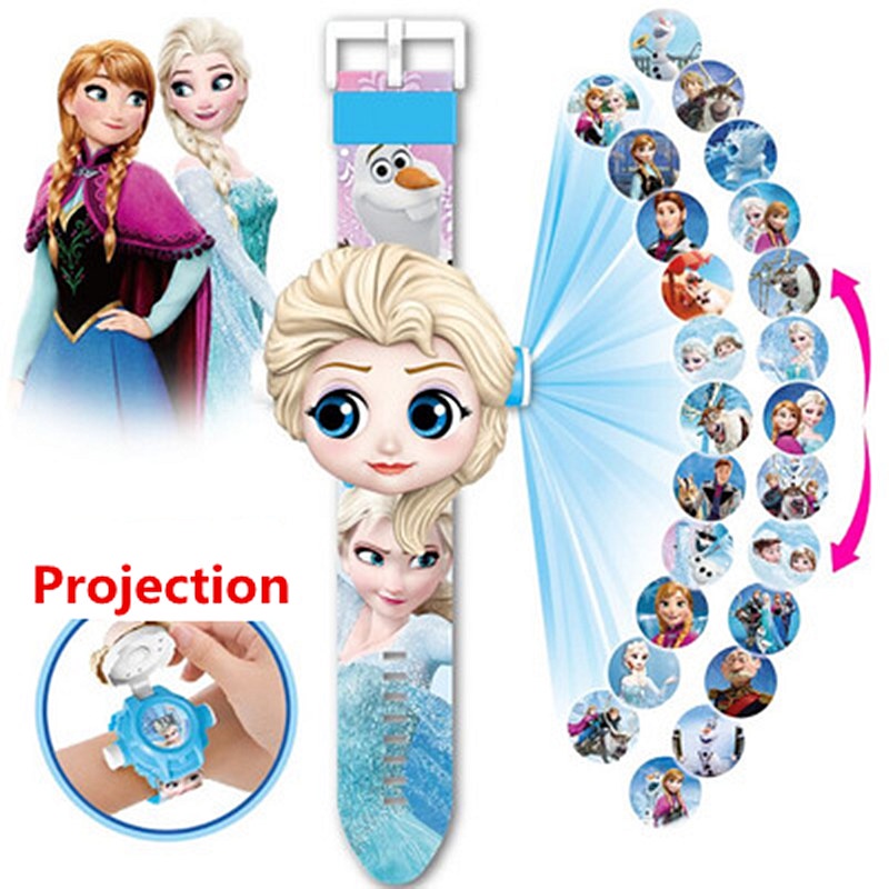 SABUY Disney Kids Projector Watch PAW Patrol Frozen Minnie Cute Cartoon Children Toy Watch 24 Pattern Projection