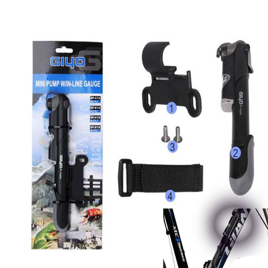 Máy bơm xe đạp mini Giyo GP-41S tích hợp đồng hồ đo áp suất
