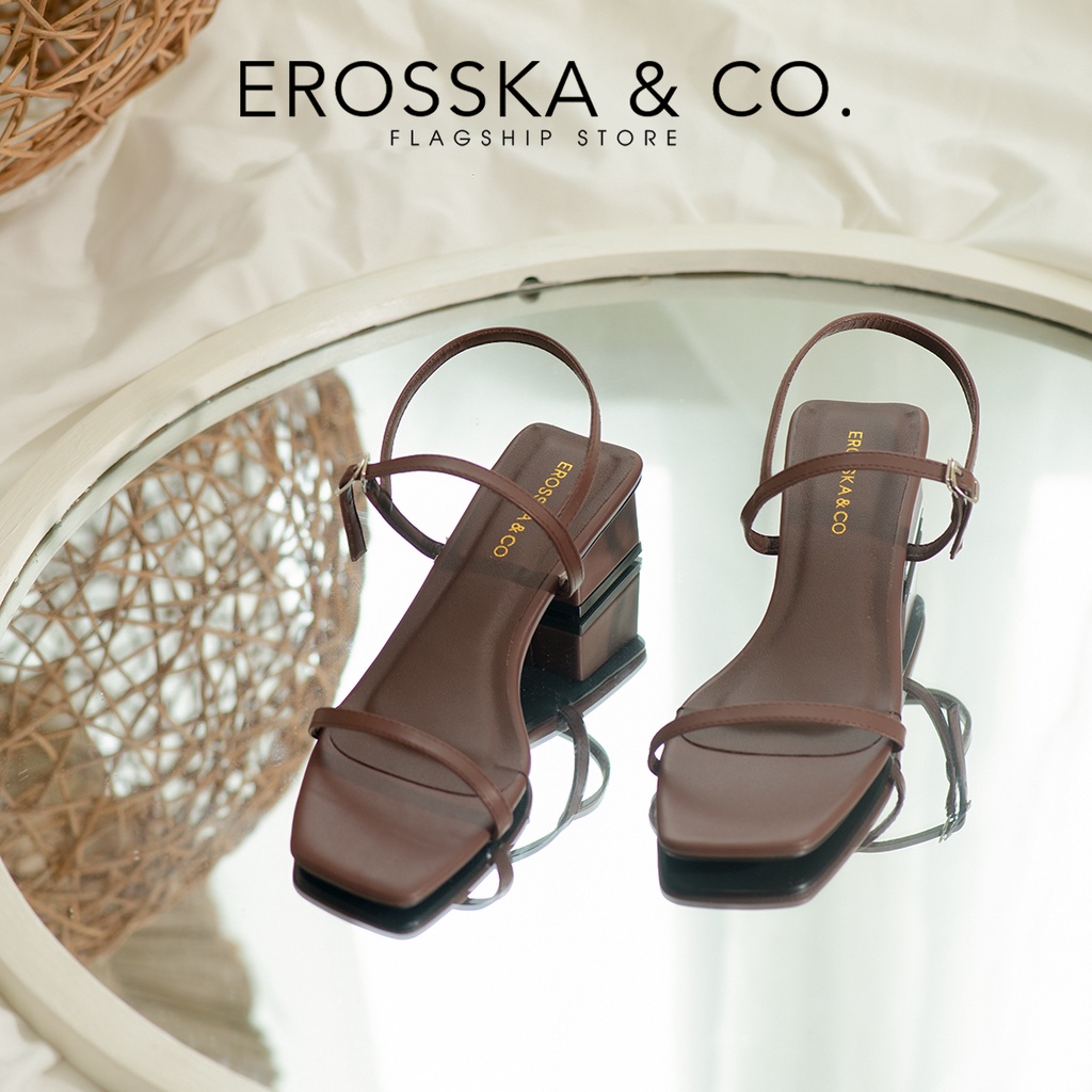 [Mã WABRTL3 -10% đơn 250K]Sandal cao gót nữ 4 phân quai mảnh gót vuông Erosska - EM079