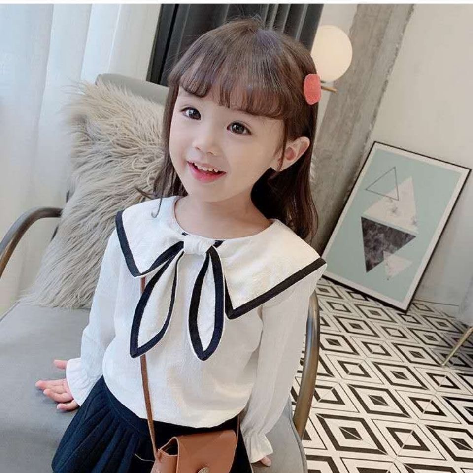 Áo Sơ Mi Dài Tay Phối Nơ Xinh Xắn Dành Cho Bé Gái