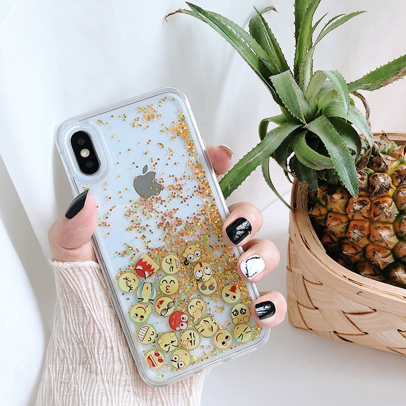 Cute Emoji Liquid Glitter Quicksand Case for iPhone 6 6S 7 8 Plus XS Max XR