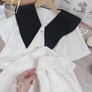 SET ÁO CROTOP CỔ PETER + QUẦN SHORT TRẮNG [kèm ảnh thật ]