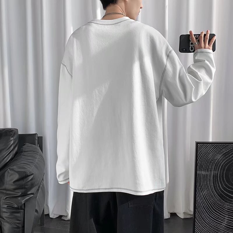Áo Thun Tay Dài Dáng Rộng Màu Trơn Dễ Phối Đồ Thời Trang Cho Nam